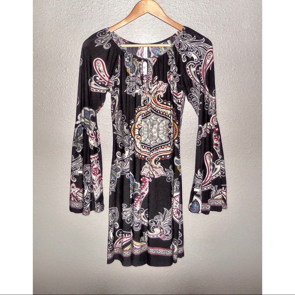 Cezanne Flared Long Sleeve Boho Dress NWT